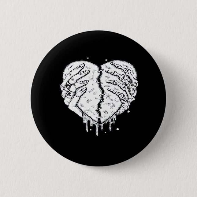 Gothic Skeleton Heart Hands Retro Aesthetic Button (Front)