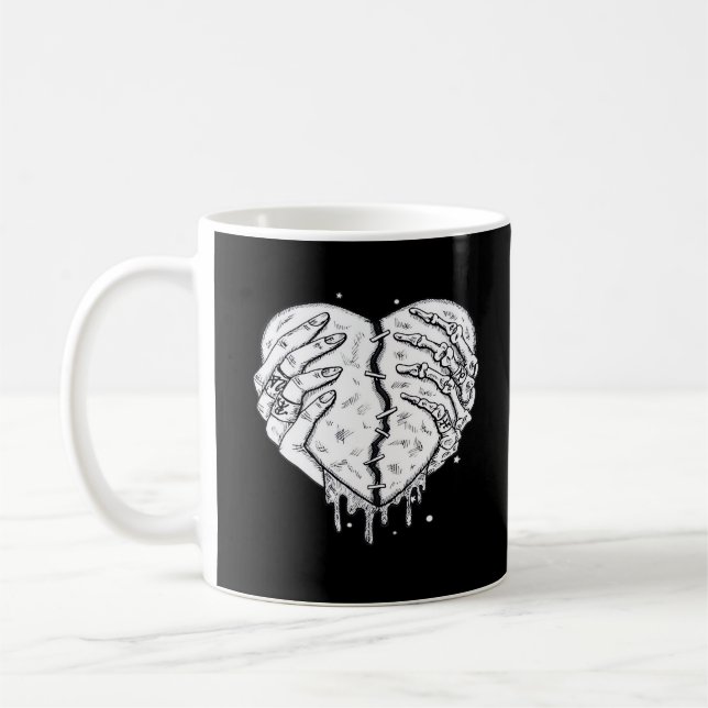 Gothic Skeleton Heart Hands Retro Aesthetic Coffee Mug (Left)