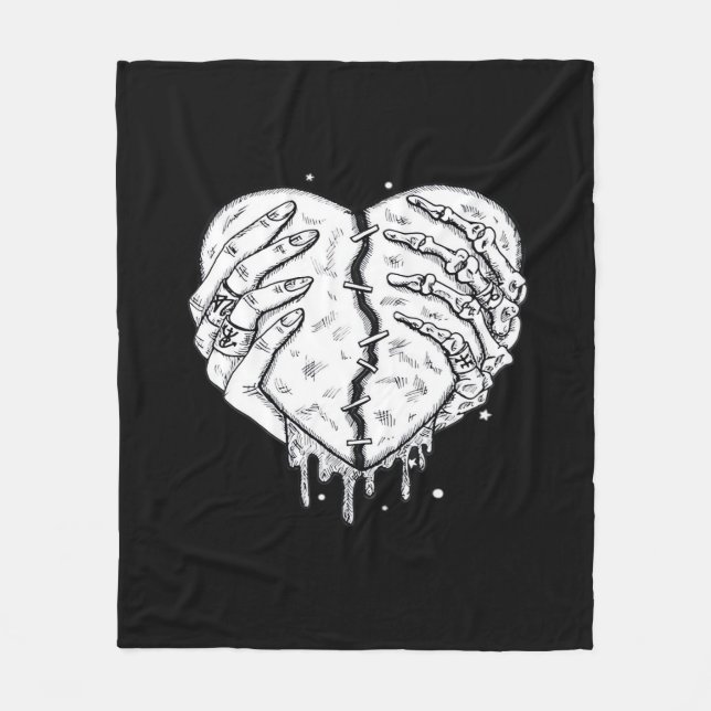 Gothic Skeleton Heart Hands Retro Aesthetic Fleece Blanket (Front)