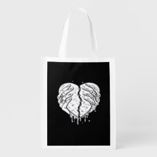 Gothic Skeleton Heart Hands Retro Aesthetic Grocery Bag