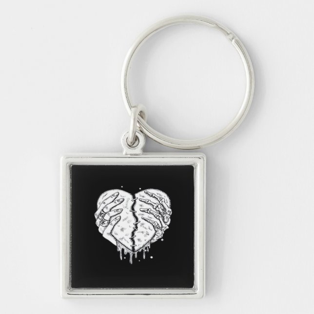 Gothic Skeleton Heart Hands Retro Aesthetic Keychain (Front)