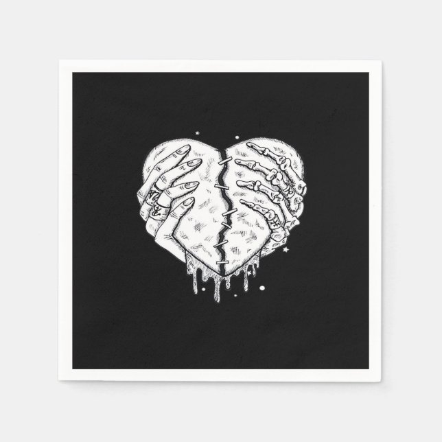 Gothic Skeleton Heart Hands Retro Aesthetic Napkins (Front)