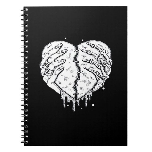 Gothic Skeleton Heart Hands Retro Aesthetic Notebook (Front)