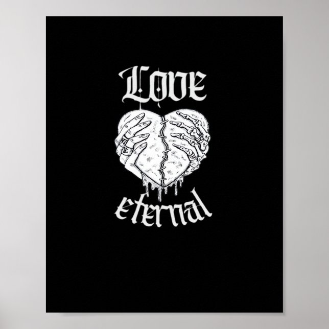 Gothic Skeleton Heart Hands Retro Aesthetic Poster (Front)