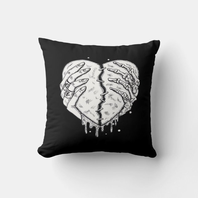Gothic Skeleton Heart Hands Retro Aesthetic Throw Pillow (Front)