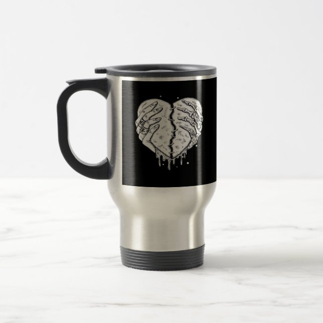 Gothic Skeleton Heart Hands Retro Aesthetic Travel Mug (Left)