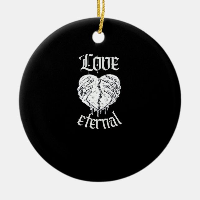 Gothic Skeleton Heart Valentine Classic Design Ceramic Ornament (Front)