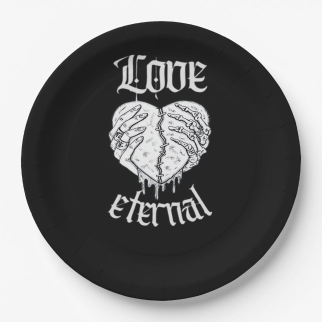 Gothic Skeleton Heart Valentine Classic Design Paper Plates (Front)