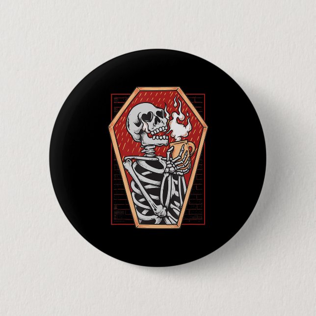 Gothic Skeleton in Coffin Mall Goth Halloween Aest Button (Front)