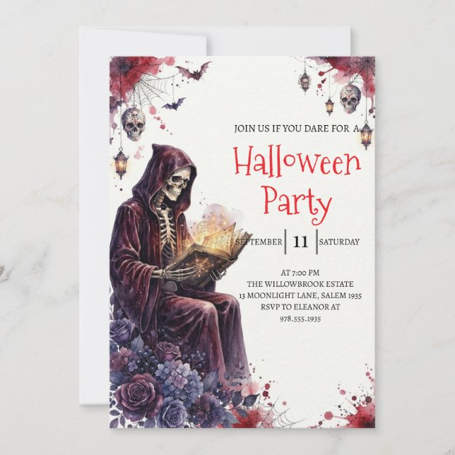 Gothic Skeleton Man Halloween Party Invitation (Front)