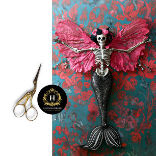 Gothic Skeleton Mermaid Skull Decoupage  Tissue Paper