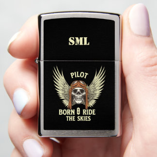 Gothic Skeleton Pilot Born To Ride Skies Custom Zippo Lighter