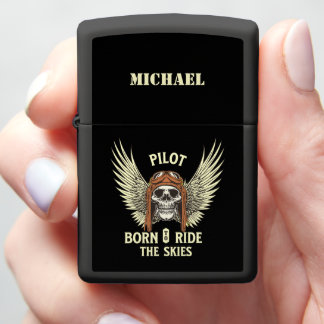 Gothic Skeleton Pilot Born To Ride Skies Custom Zippo Lighter