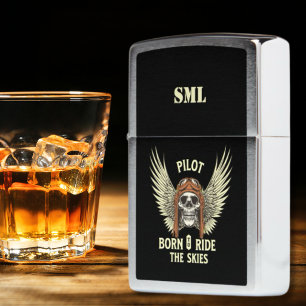 Gothic Skeleton Pilot Born To Ride Skies Custom Zippo Lighter
