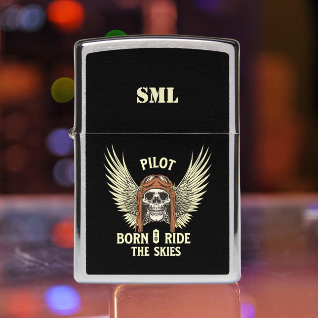 Gothic Skeleton Pilot Born To Ride Skies Custom  Zippo Lighter (Creator Uploaded)