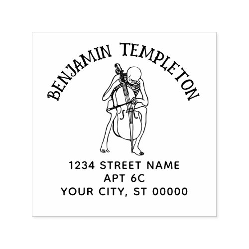 Gothic Skeleton Playing Cello Name Return Address Self_inking Stamp