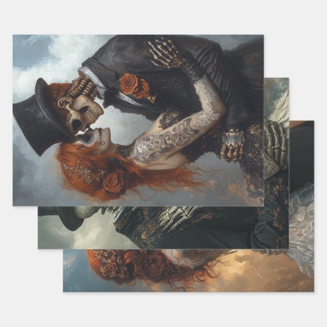 Gothic Skeleton, Proposal, Wedding, Honeymoon Wrapping Paper Sheets (Set)