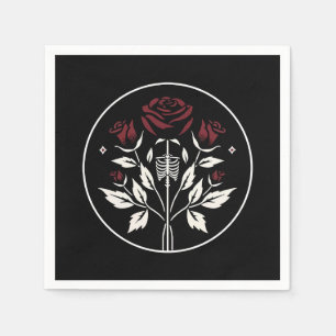 Gothic Skeleton Rib Roses Black Elegant Wedding Napkins