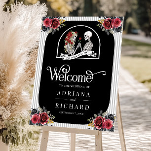 Gothic Skeleton Roses Black Wedding Welcome Sign