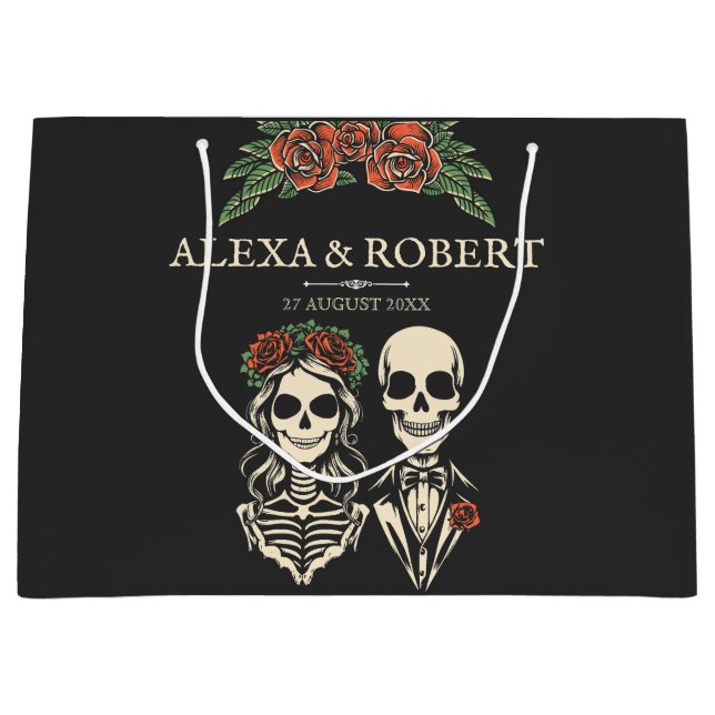 Gothic skeleton roses couple wedding  large gift bag (Front)