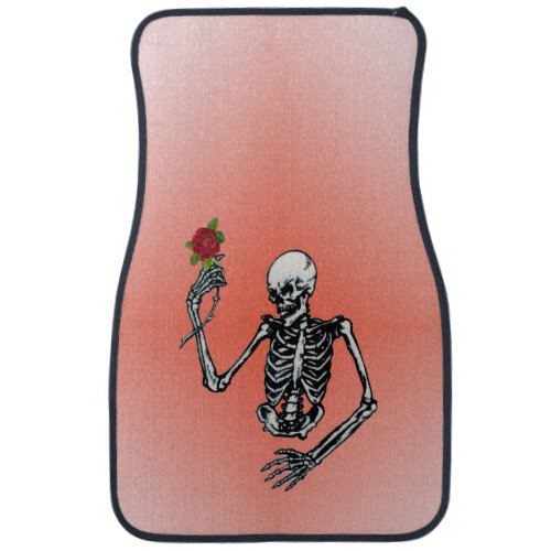 Gothic Skeleton Single Red Rose Car Floor Mat