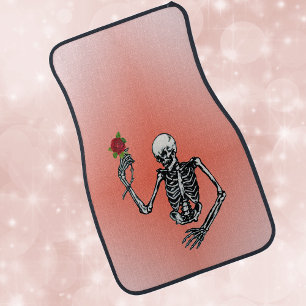 Gothic Skeleton Single Red Rose Car Floor Mat