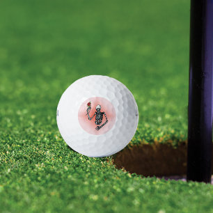 Gothic Skeleton Single Red Rose Golf Balls