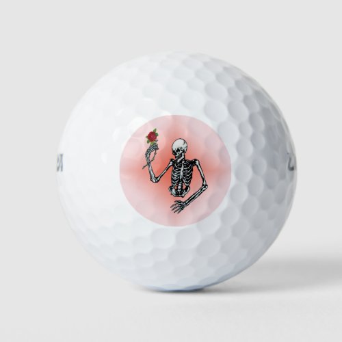 Gothic Skeleton Single Red Rose Golf Balls