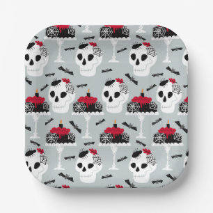 Gothic Skeleton Skull Party Cake Bats Spiders Paper Plates