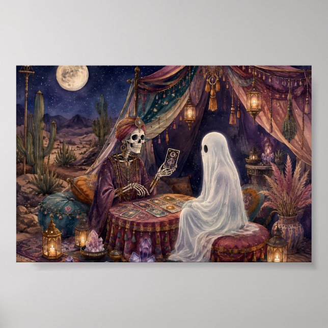 Gothic Skeleton Tarot Reader Whimsigoth Ghost Art Poster (Front)