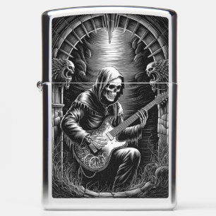 Gothic Skeleton with Electric Guitar at Graveyard Zippo Lighter