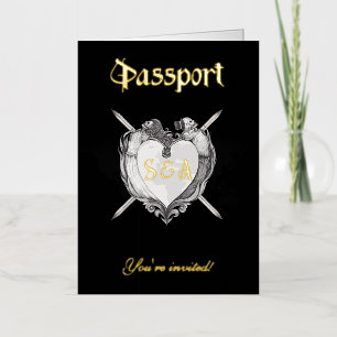 Gothic Skeletons Black Passport Wedding Invitation