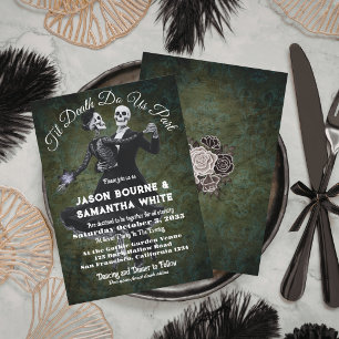 Gothic Skeletons Dancing Flowers Elegant Wedding Invitation