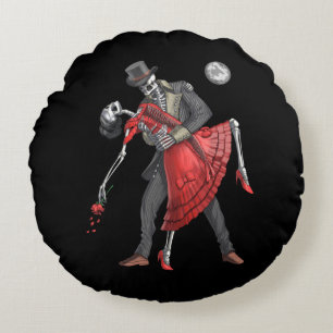 Gothic Skeletons Dancing Round Pillow