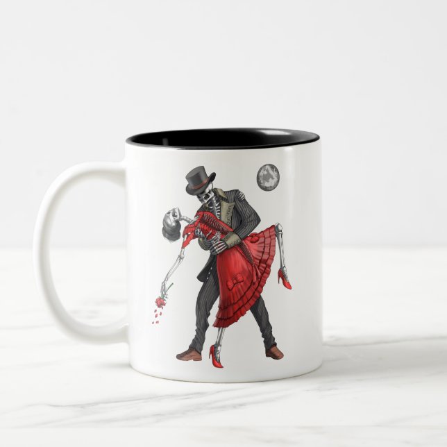 Gothic Skeletons Dancing Two-Tone Coffee Mug (Left)