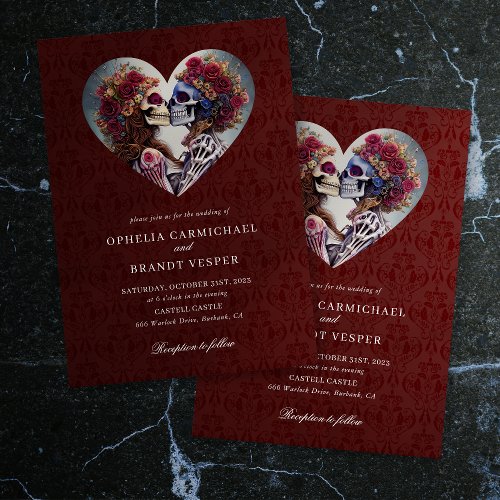 Gothic Skeletons Floral Wedding Invitation