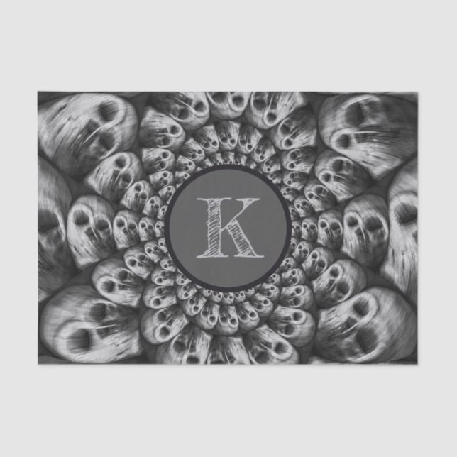 Gothic Skull Abstract Black And White Monogram Tissue Paper (Front)