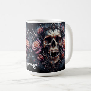 Gothic Skull Adorned with Roses Coffee Mug