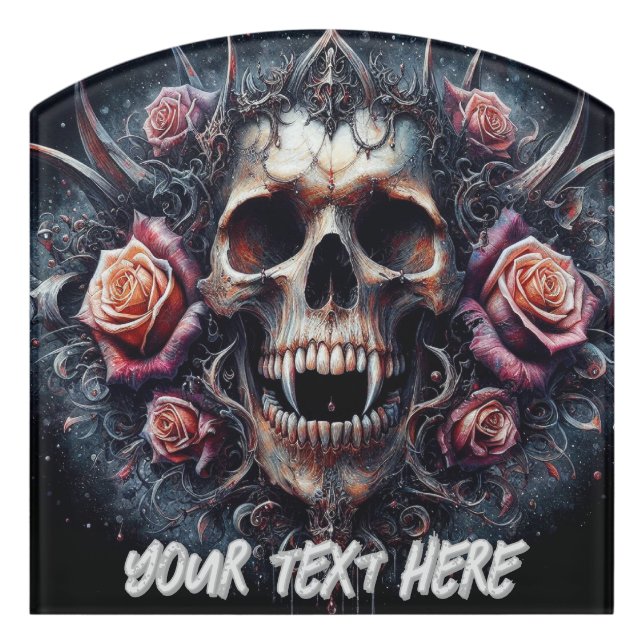 Gothic Skull Adorned with Roses Door Sign (Contour Front)