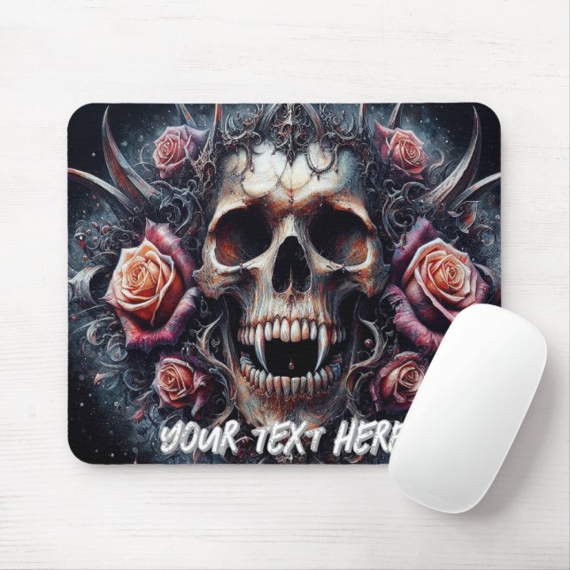 Gothic Skull Adorned with Roses Mouse Pad (With Mouse)
