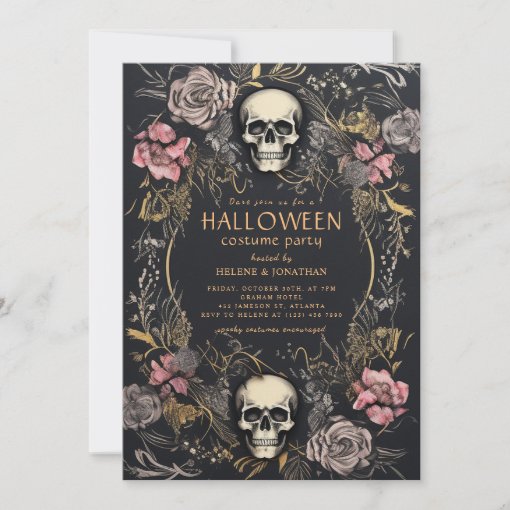 Gothic Skull Adult Halloween Party Invitation | Zazzle