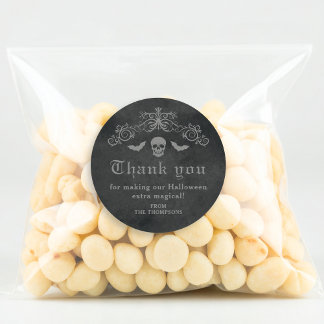 Gothic Skull And Bats Dark Halloween Thank You Classic Round Sticker