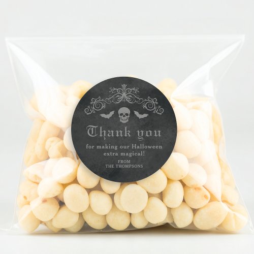 Gothic Skull And Bats Dark Halloween Thank You Classic Round Sticker