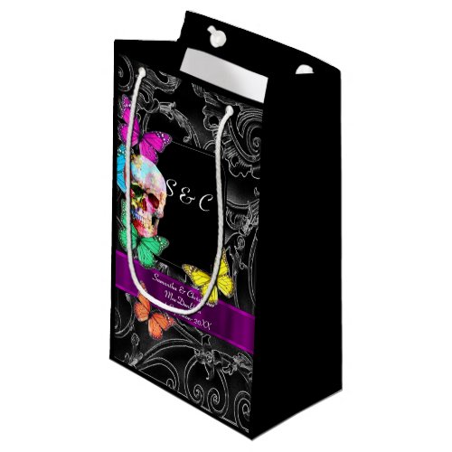 Gothic skull and black personalized wedding small gift bag