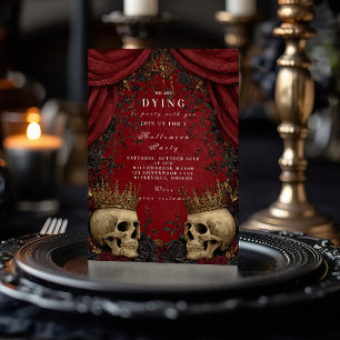 Gothic Skull and Black Rose Halloween Celebration Invitation