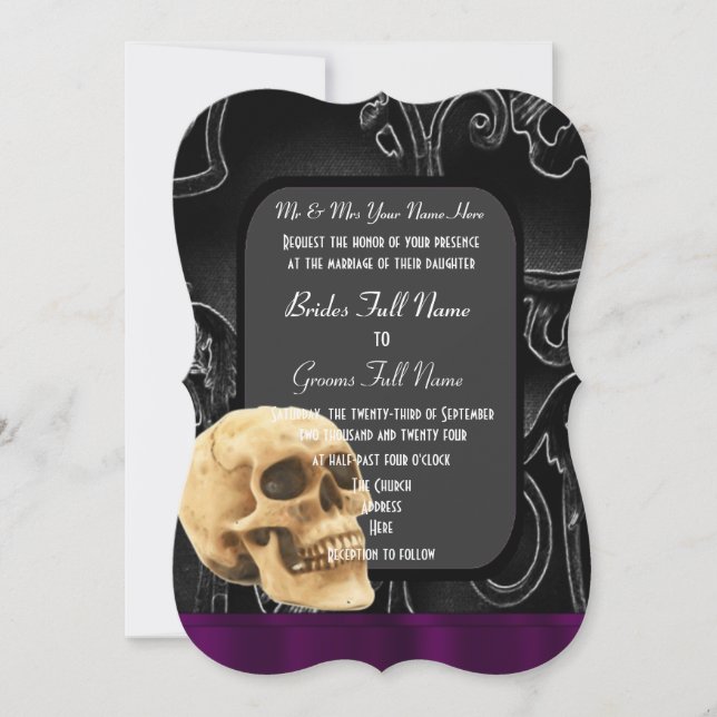 Gothic skull and black wedding invitation (Front)