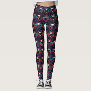 Gothic Skull and Blue Butterflies Leggings