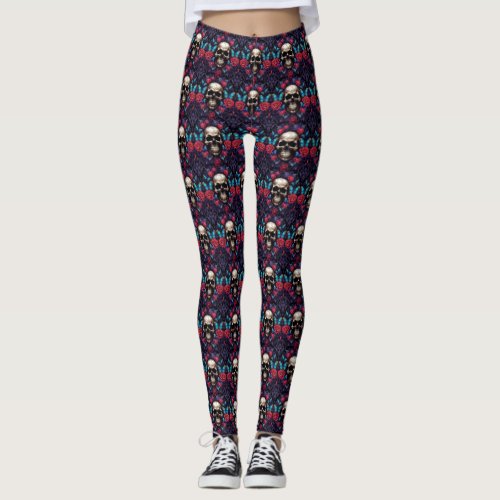 Gothic Skull and Blue Butterflies Leggings