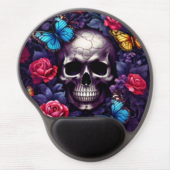 Gothic Skull and Butterflies Gel Mouse Pad (Front)