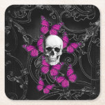 Gothic Skull And Butterflies Square Paper Coaster at Zazzle